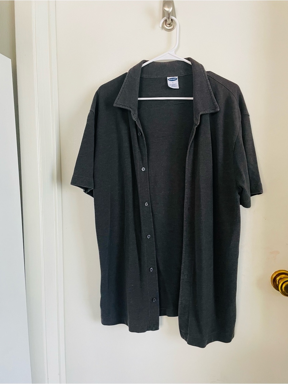 Old Navy Black Button-Front Short Sleeve Polo